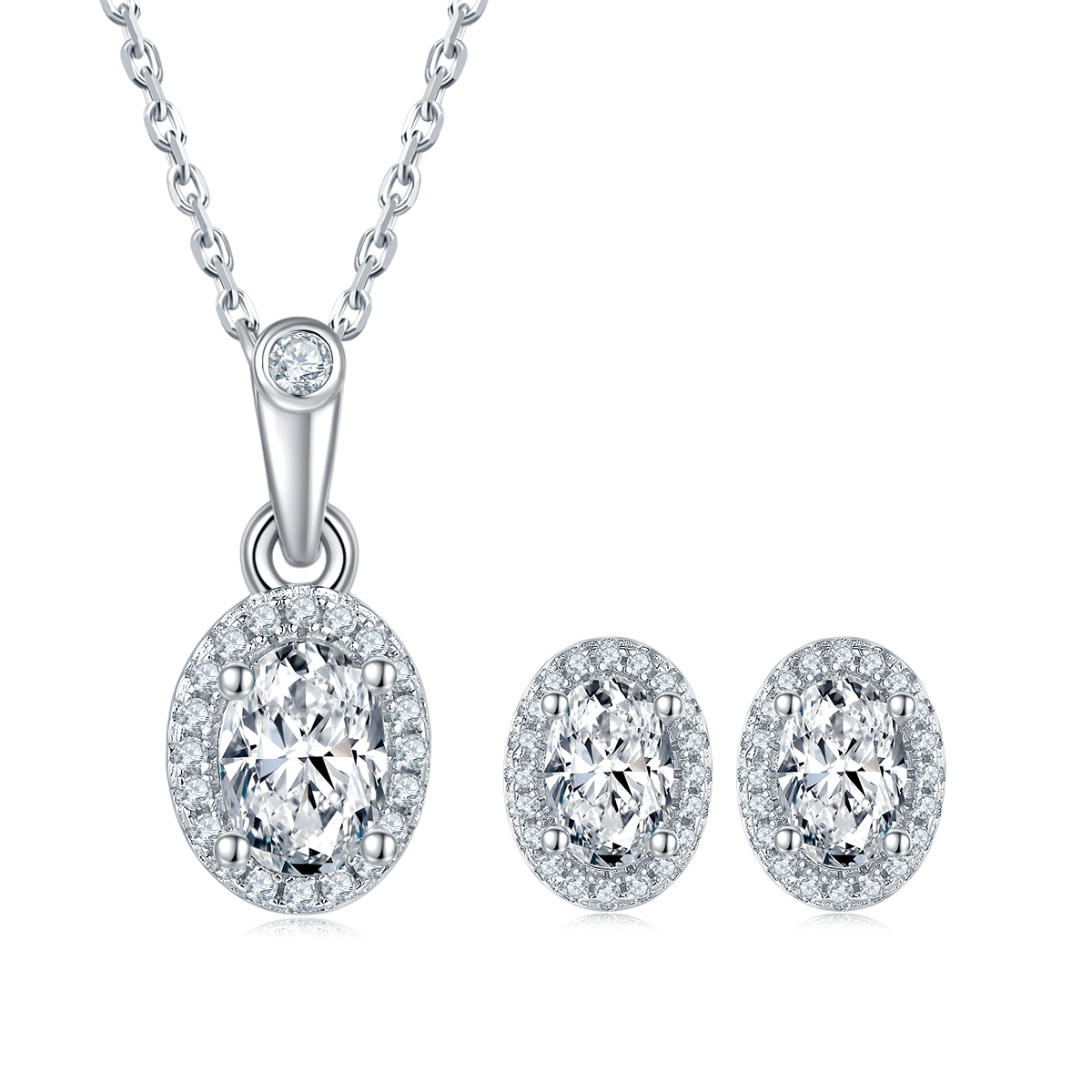 Light luxury egg shaped S925 silver plated platinum Moissanite diamond pendant earring set